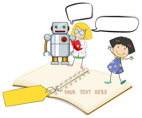 Paper template with happy kids and robot