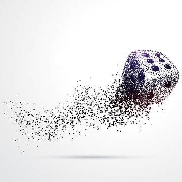 playing dice made with flowing particles background