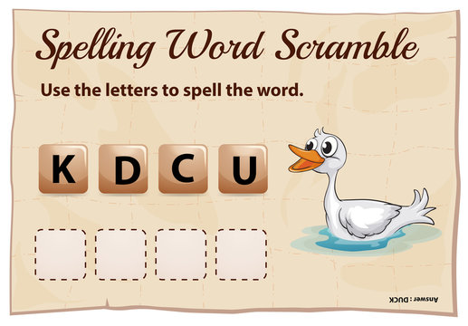 Spelling word scramble game for word duck