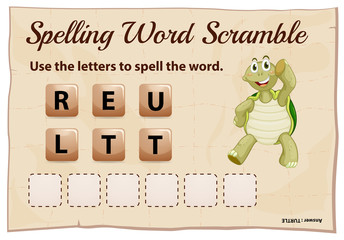 Spelling word scramble game with word turtle