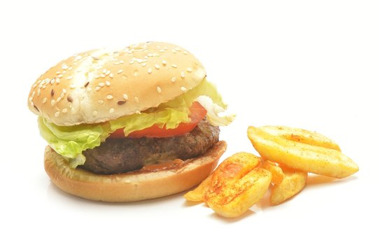 Close-up of a tasty hamburger sandwich