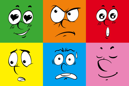 Facial expressions on colorful background