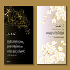 Vector modern floral pattern for design cards, invitations, banners. Beautiful Golden orchids on black and white background.