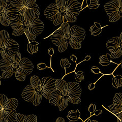 Vector seamless pattern. Beautiful Golden orchids to decorate the background.