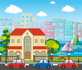 City scene with cars on the road
