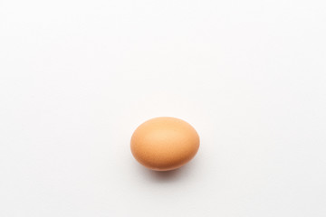 Single simple brown egg on white background