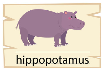 Wordcard template for word hippopotamus