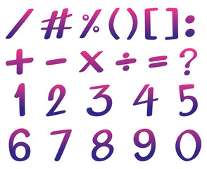 Font design for numbers in pink and purple color