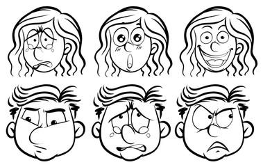 Six different emotions on human faces