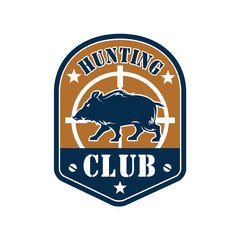 Hunting club shield badge with wild boar