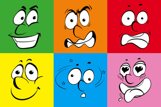 Different emotions on colorful background