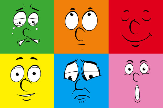 Different emotions on colorful background