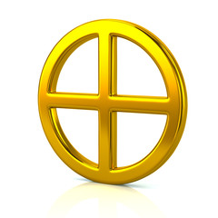 3d illustration of golden sun cross symbol