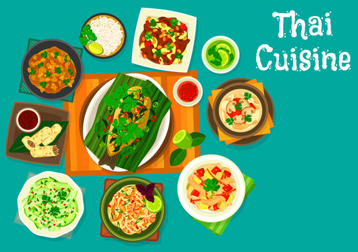 Thai cuisine lunch icon for restaurant menu design