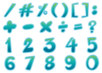 Numbers and math signs in blue