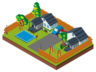 3D design for houses with pool and swings