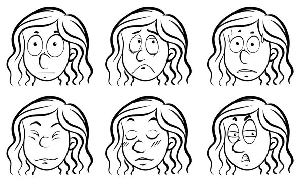 Female face with different emotions