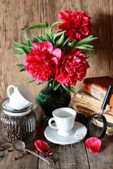 coffee cup old book flower