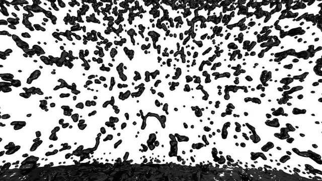 Liquid like black paint or oil falling on white surface or screen. Use for background or overlay. Alpha channel is included use for it alpha mask. 3d render Version 4