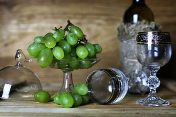 wine bottle book and glass grape