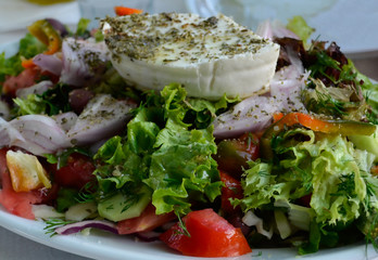 Greek salad with fresh vegetables close up