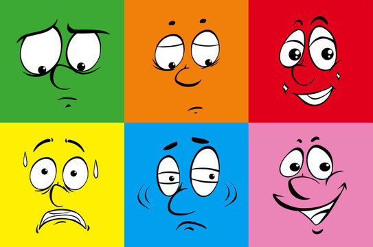 Different facial emotions on color background