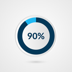 90 percent blue grey and white pie chart. Percentage vector infographics. Circle diagram business illustration - obrazy, fototapety, plakaty
