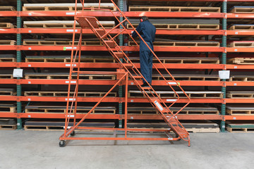 Man on Ladder with Pallet Rack