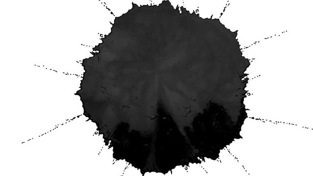 black ink droplet falls on the white surface. 3d render liquid with very high detail and alpha mask for compositing. Ver 10