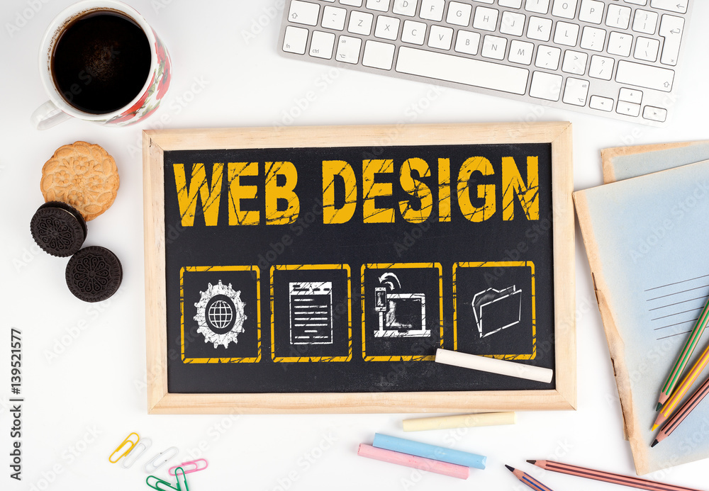 Canvas Prints web design concept. chalkboard on white office desk.