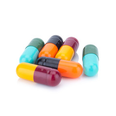 capsule color Red Yellow Blue Green Orange and Balck isolated on white background
