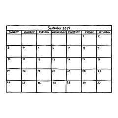 calendar September 2017 - vector illustration sketch hand drawn with black lines, isolated on white background
