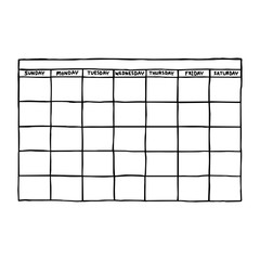 blank calendar - vector illustration sketch hand drawn with black lines, isolated on white background