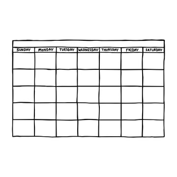 Blank Calendar - Vector Illustration Sketch Hand Drawn With Black Lines, Isolated On White Background