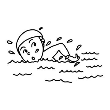 Kids swimming black and white