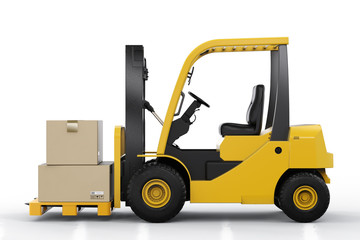 forklift truck with cardboard boxes