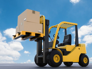 forklift truck with cardboard boxes