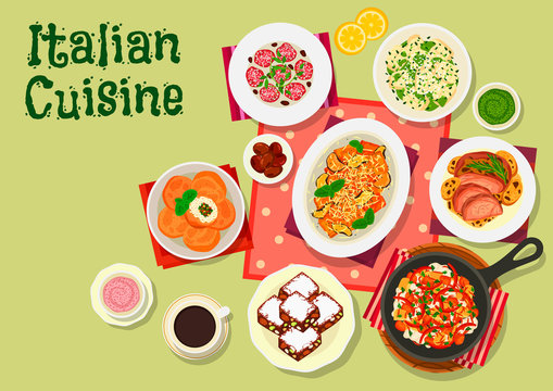 Italian cuisine lunch menu icon for food design