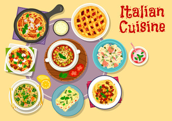 Italian cuisine lunch menu with dessert icon