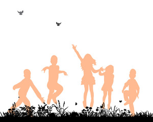  silhouette of group of kids jumping