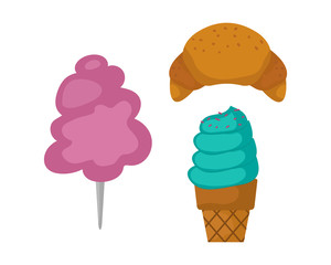 Sweets food bakery dessert sugar confectionery lollipop design and snack chocolate cake colorful holiday candy caramel icon vector illustration.