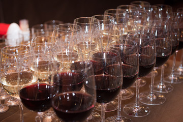 Red and white wine by the glass in the interiors