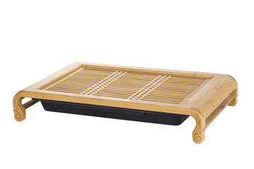 Chinese wooden tea tray isolated on the white background.
