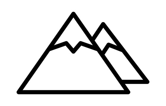 Two mountain peaks with snow line art vector icon for outdoor apps and websites