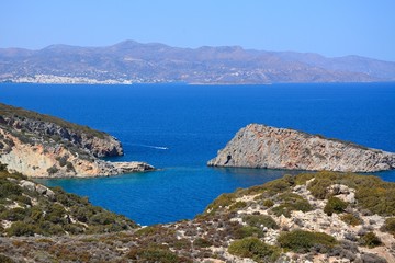 Fototapeta na wymiar Elevated view of the sea and rugged coastline near Ammoudara, Crete.