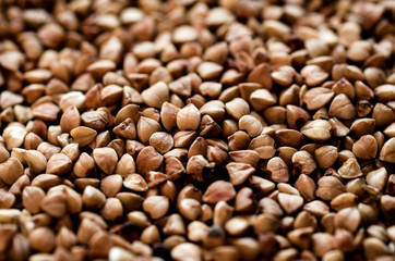 Buckwheat grain close-up. Background