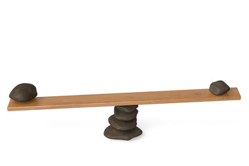 Two stones on the seesaw,3D illustration.