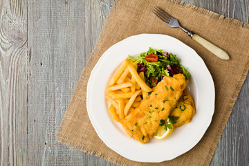 Fried cod with chips.