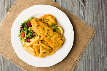 Fried cod with chips.
