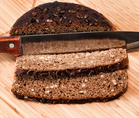 Rye bread sliced into pieces. Background texture